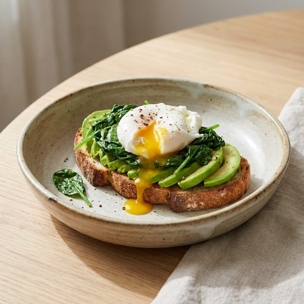 Tartine avocat, œuf et épinards